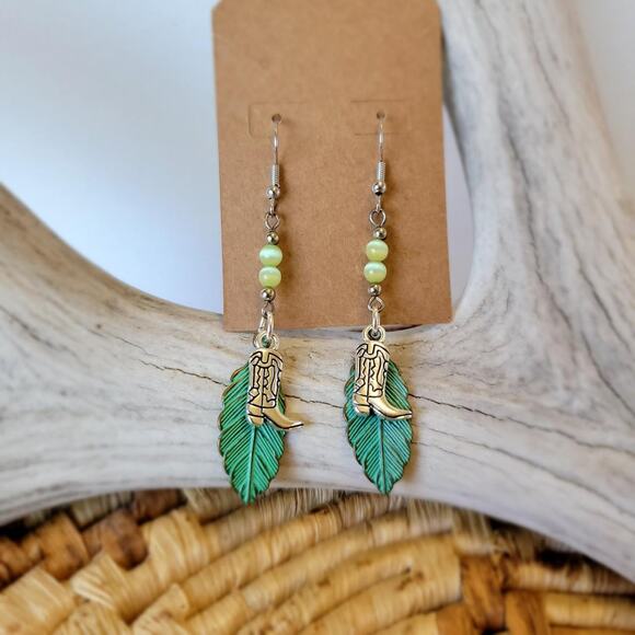 Handmade Cowgirl Boot Charm Earrings w/ 925 ear hooks - Picture 1 of 4